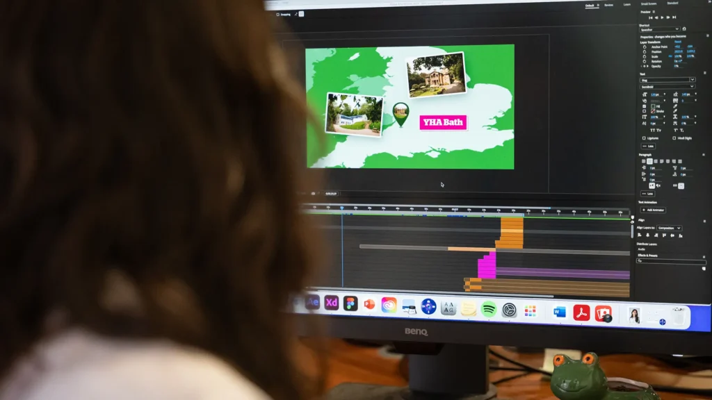 Millie working on the Youth Hostel Association video production.