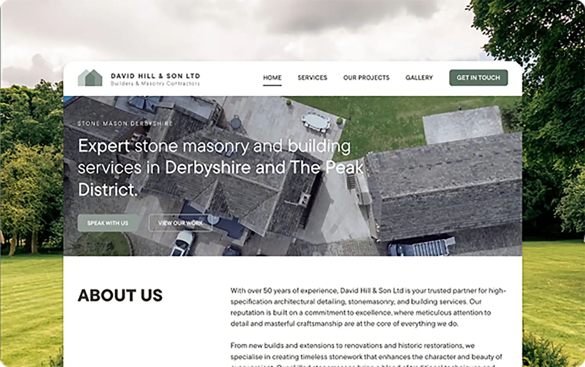 A screenshot of the David Hill & Son website